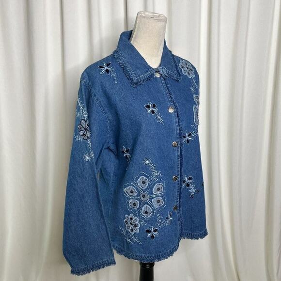 Keren Hart Floral Embroidered Denim Jacket Vintage Y2K Women's Medium Bohemian - Picture 12 of 12